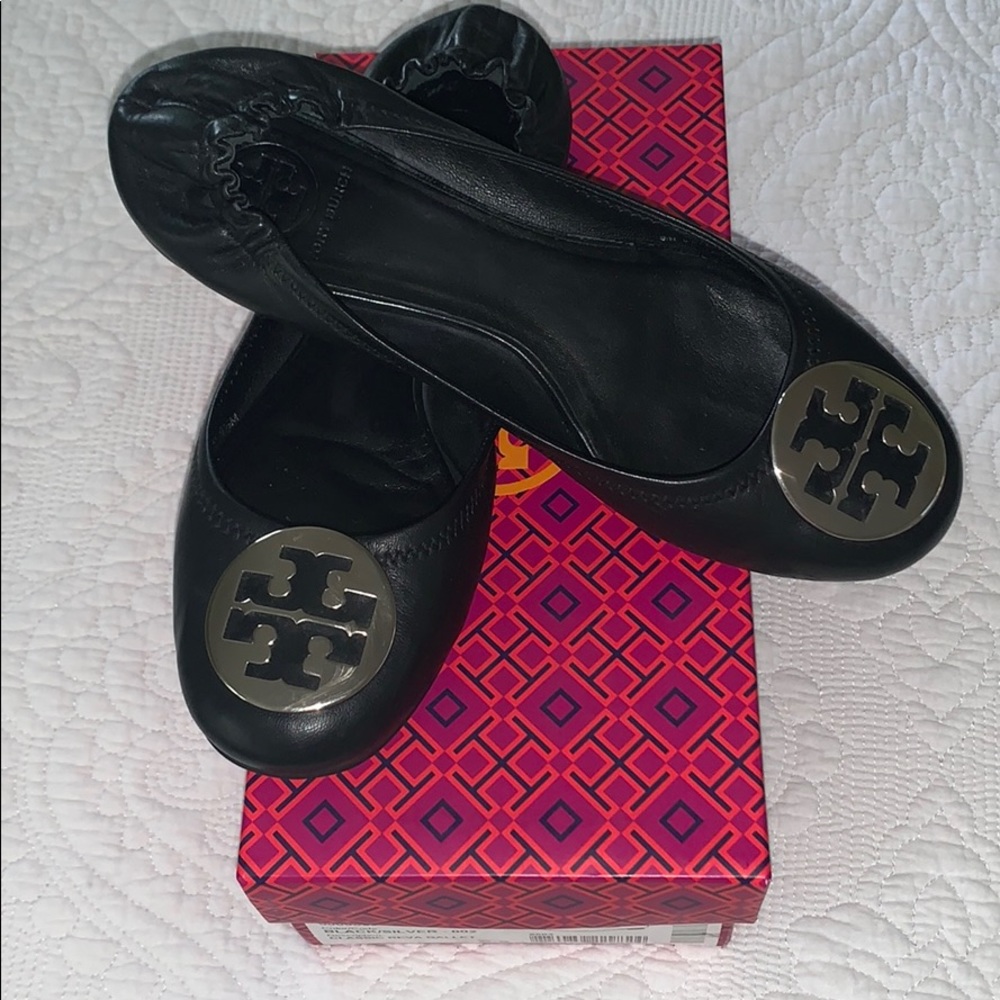 Tory Burch Black/Silver Reva Ballet Flats